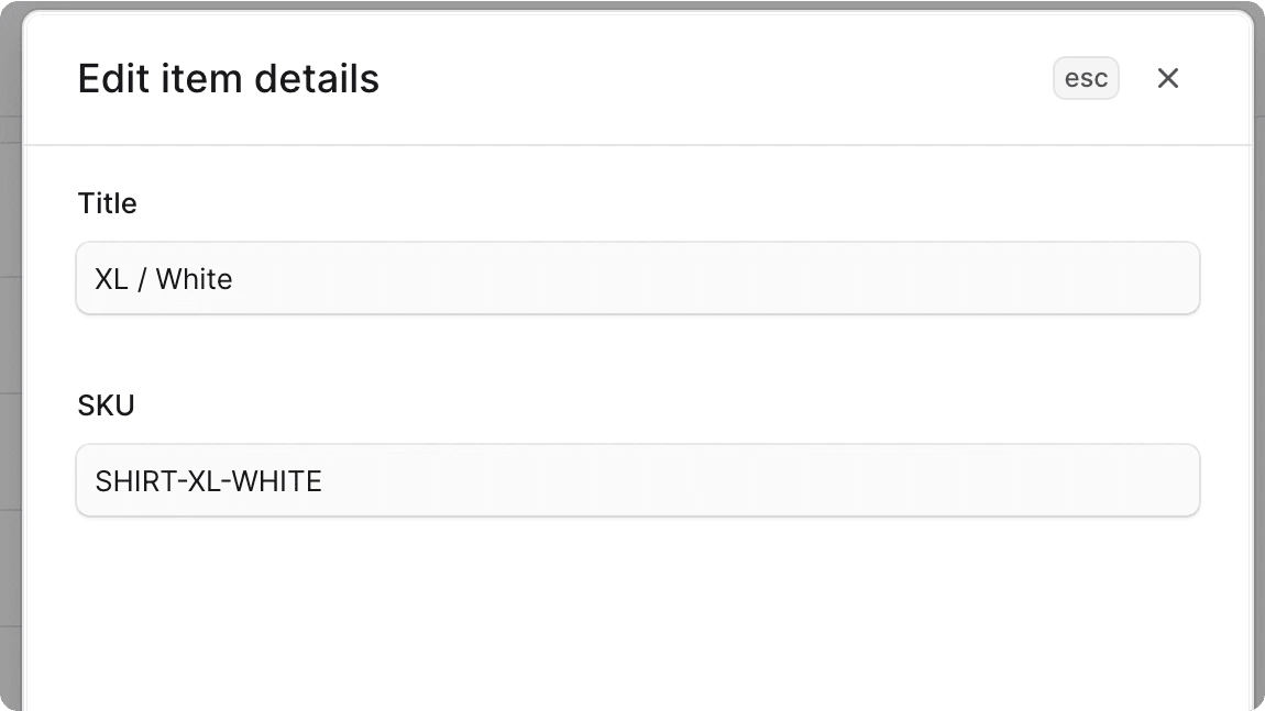 इन्वेंटरी आइटम फॉर्म संपादित करें