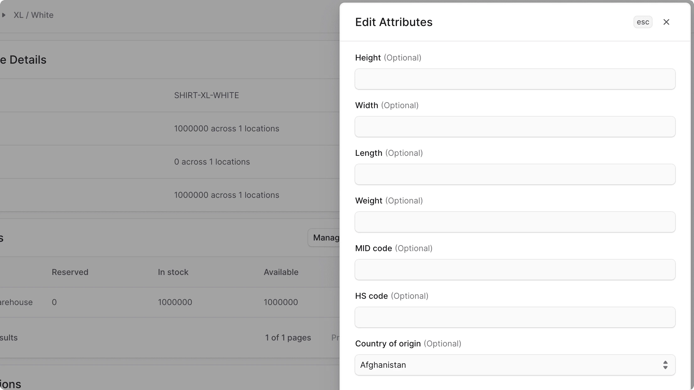 इन्वेंटरी आइटम विशेषताएँ फॉर्म संपादित करें