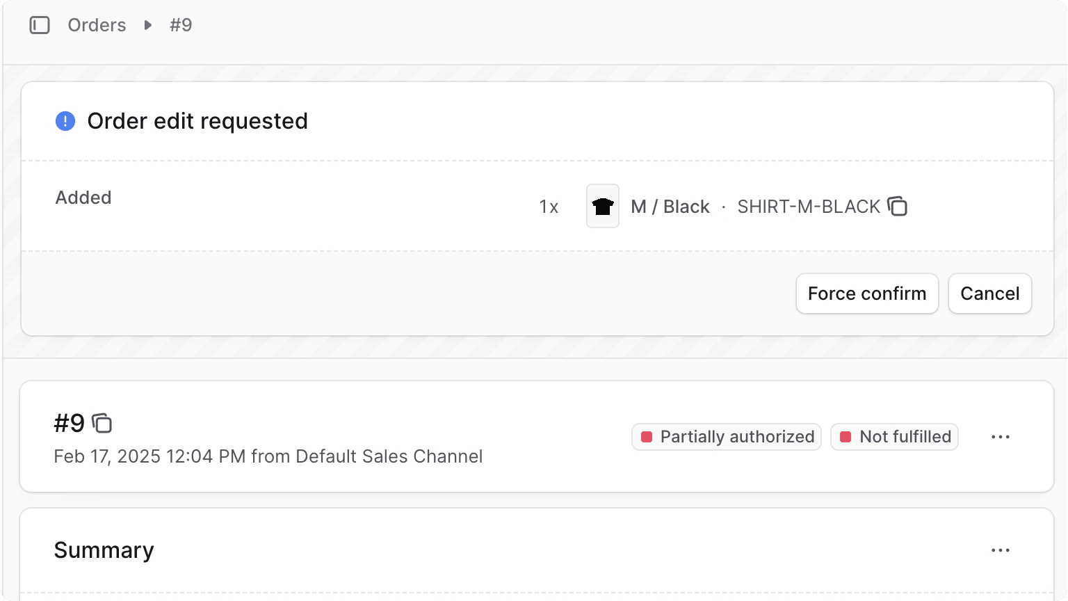 Order edit requested section