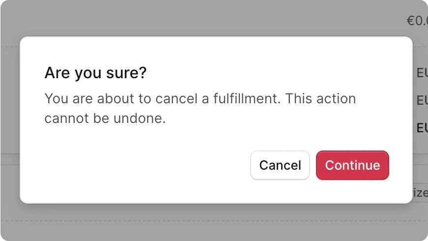 Cancel Fulfillment Pop-up
