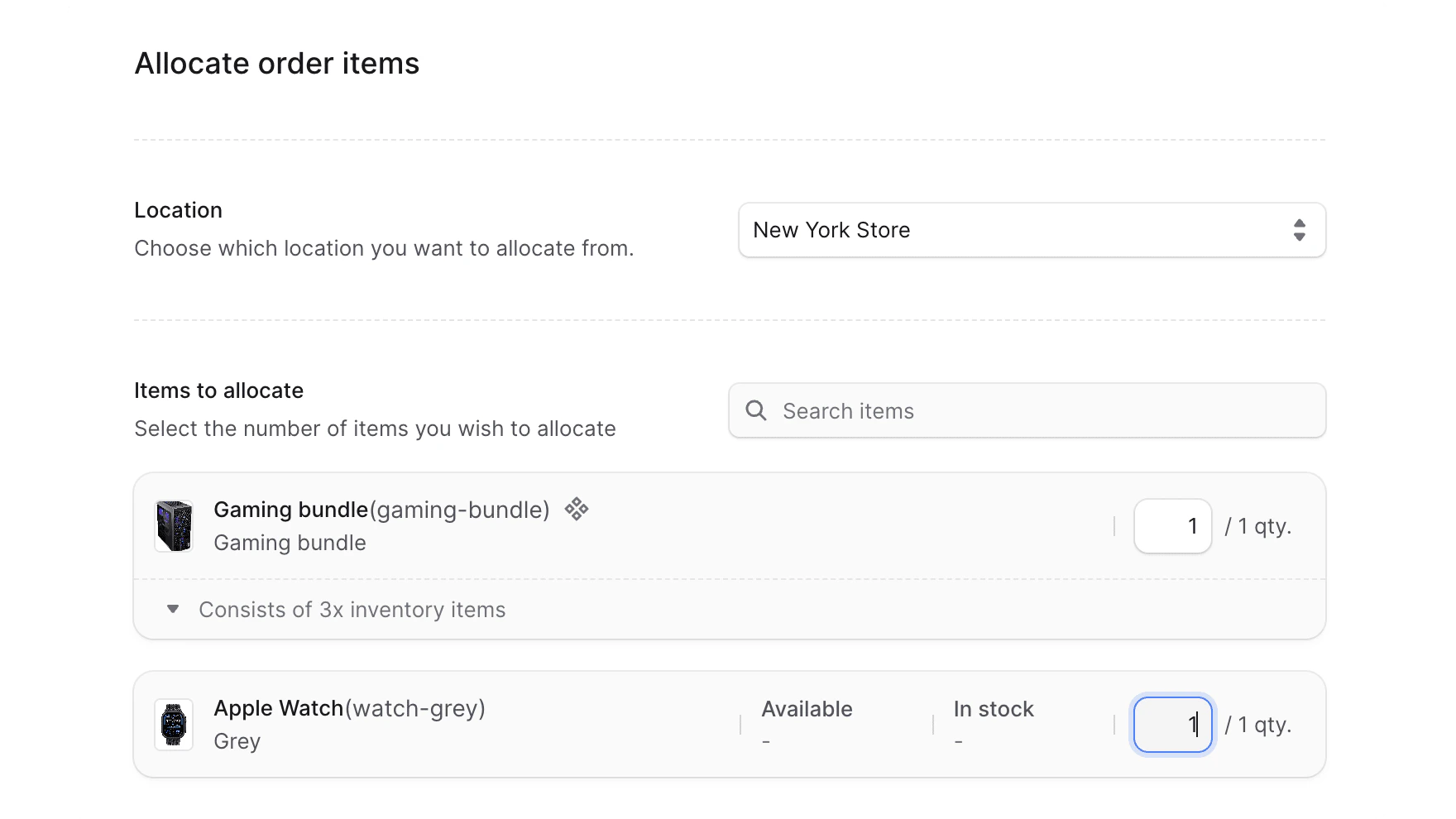 Allocate Items Form