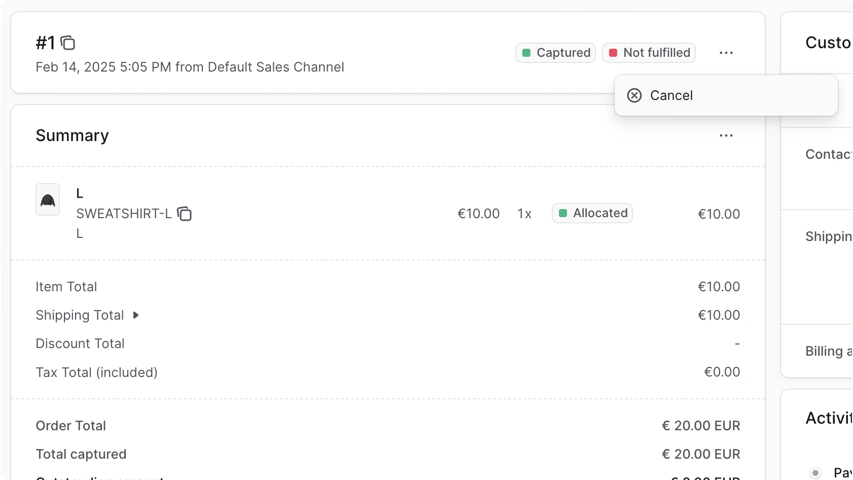 Cancel Order Dropdown