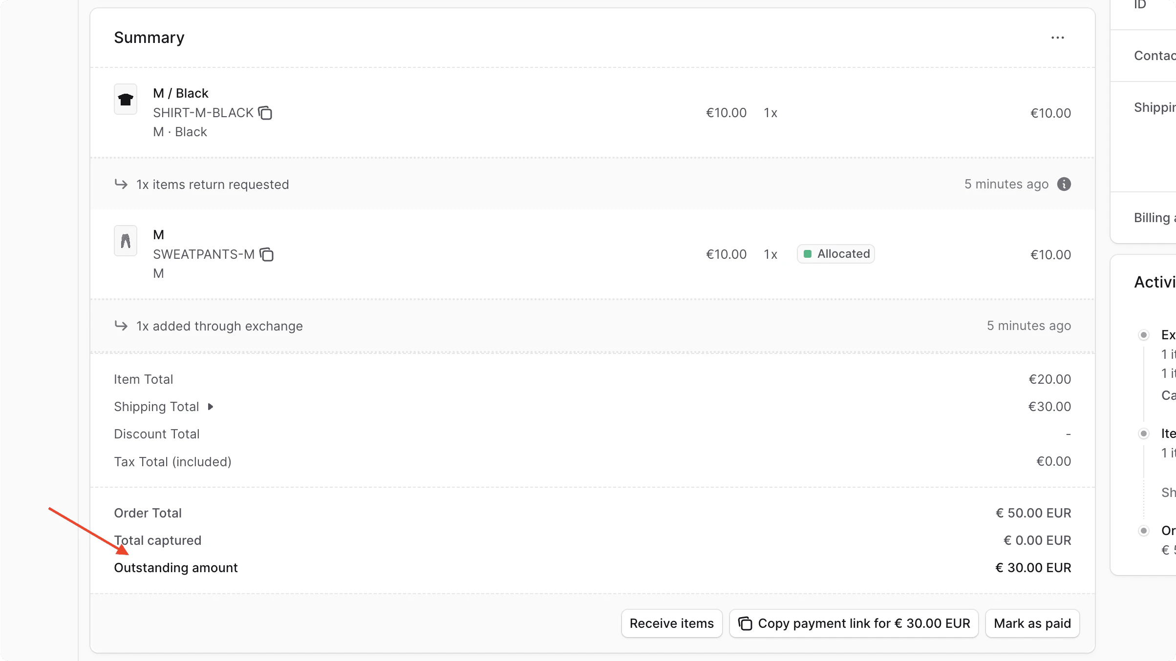 सारांश में बकाया राशि