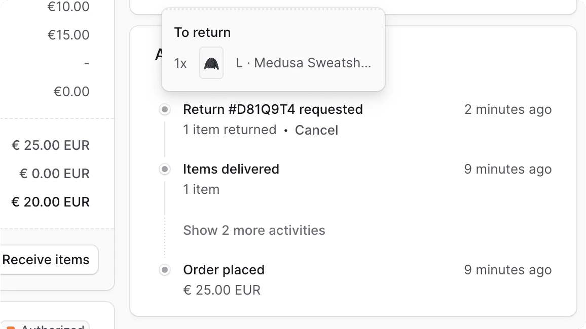 Return requested in Activity section