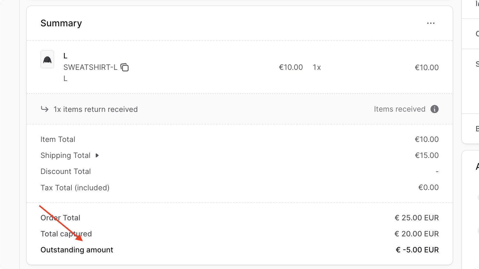 Outstanding amount in summary