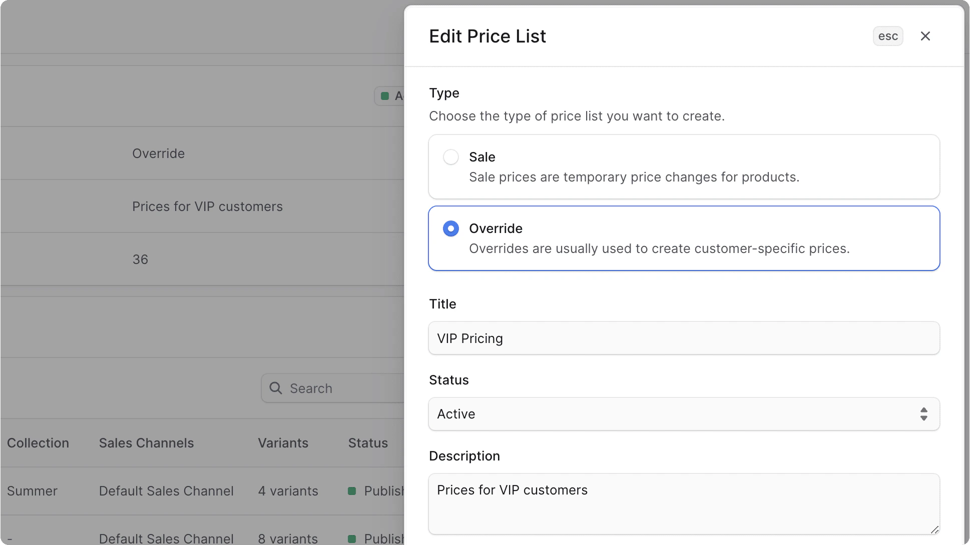 मूल्य सूची फॉर्म संपादित करें