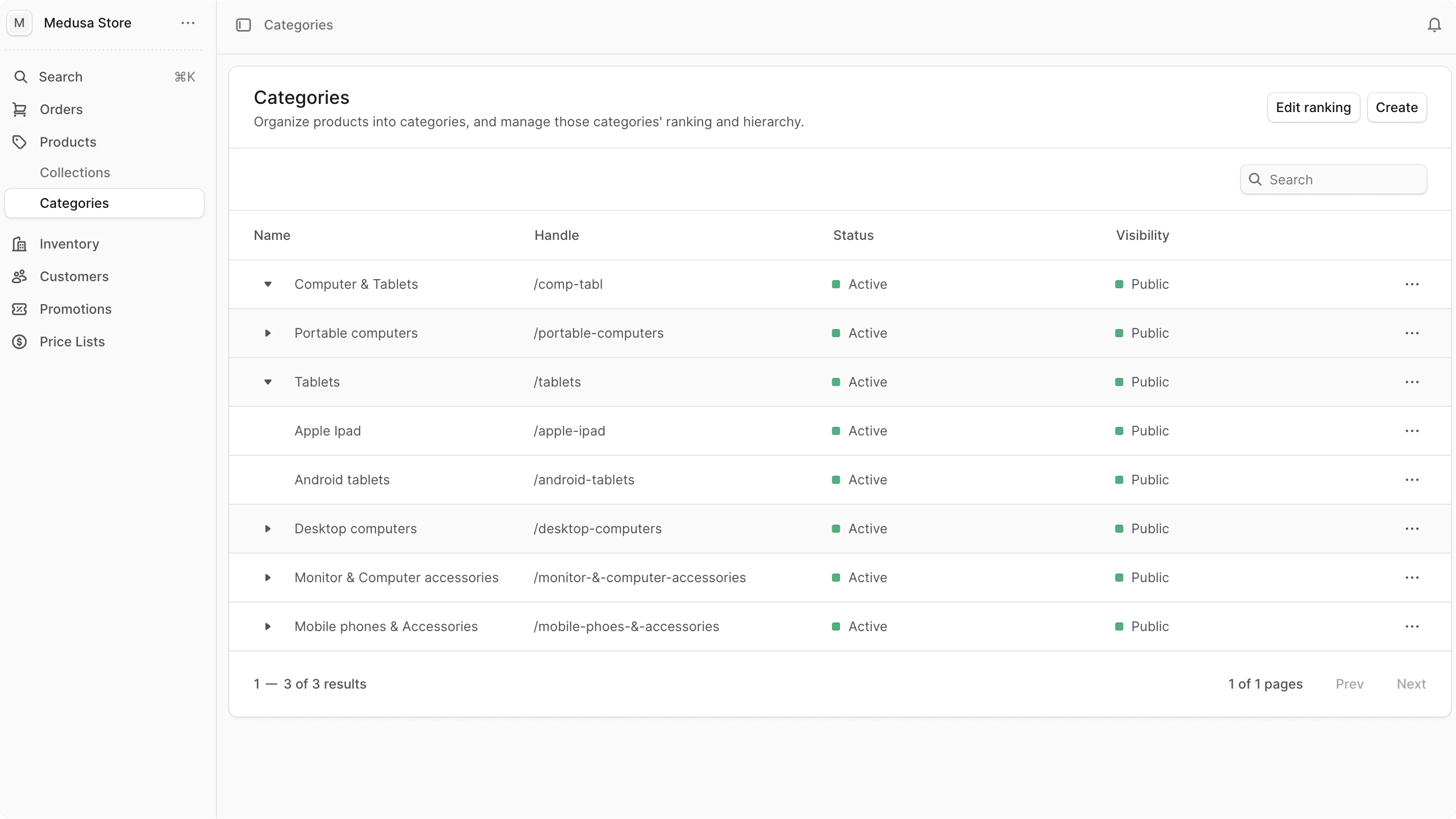 उत्पाद श्रेणियाँ सूची