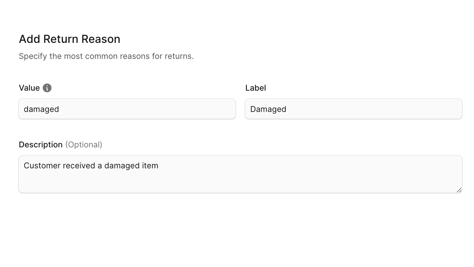 रिटर्न कारण फॉर्म बनाएं