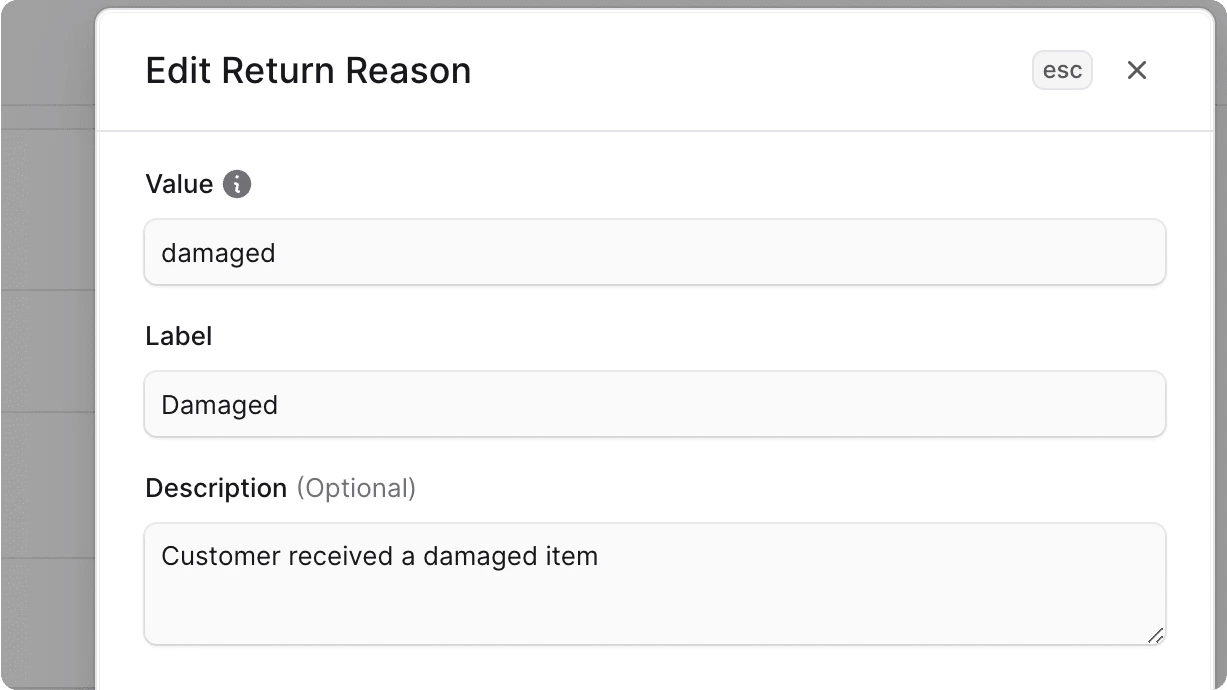रिटर्न कारण फॉर्म संपादित करें