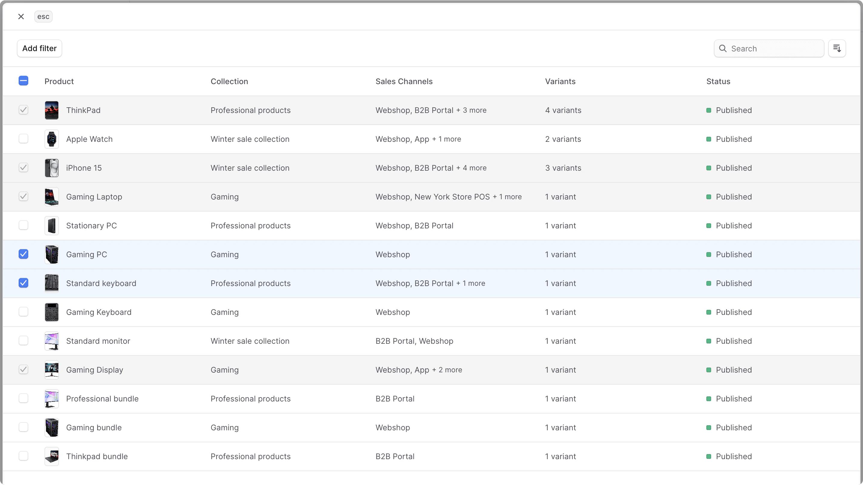 Add products to sales channel