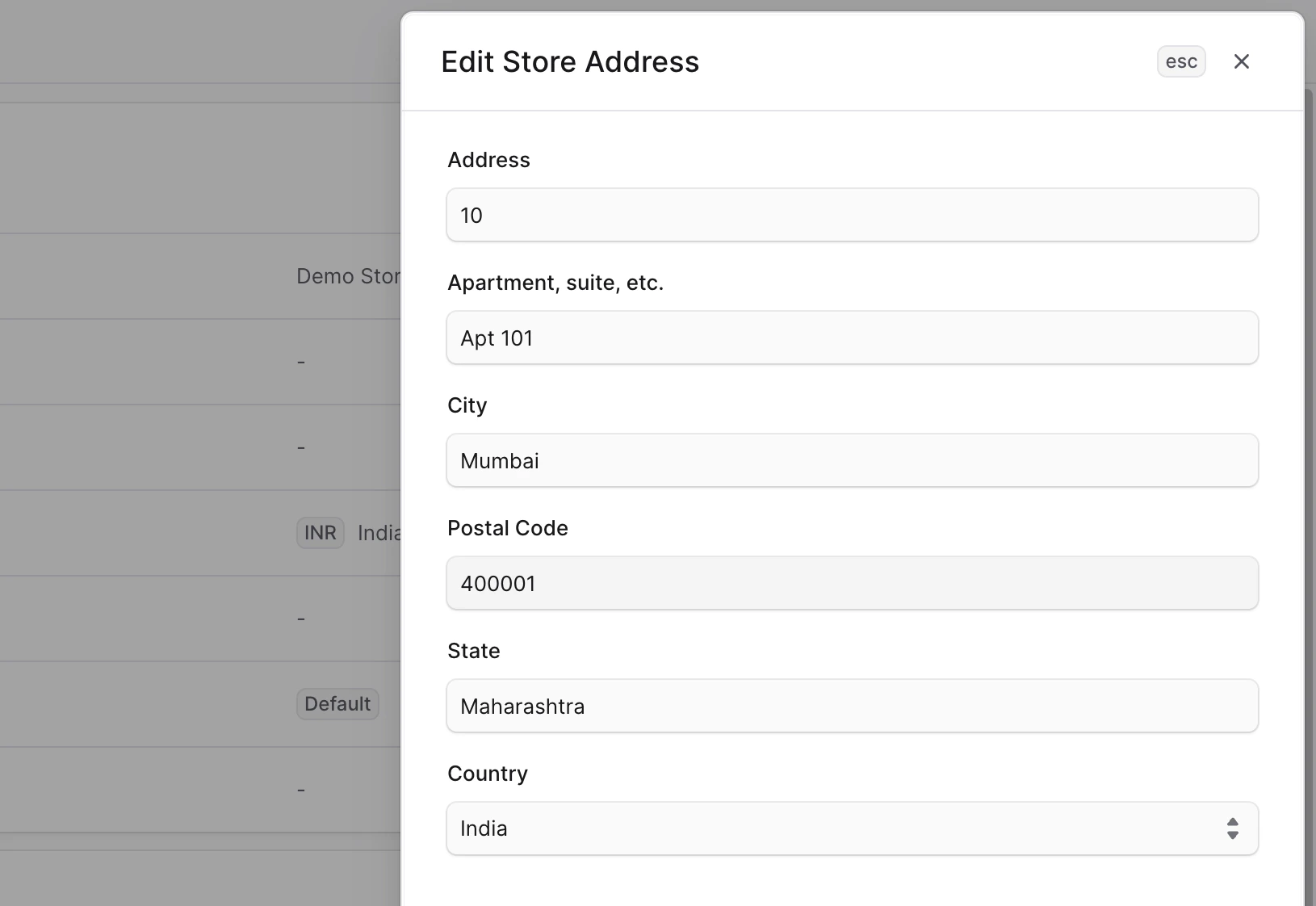 Edit store address form