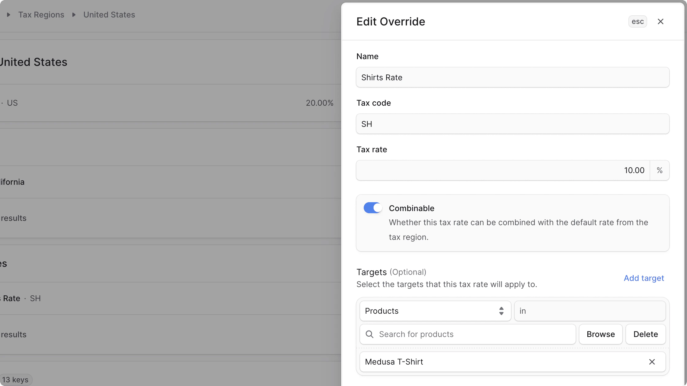 कर दर ओवरराइड फॉर्म संपादित करें