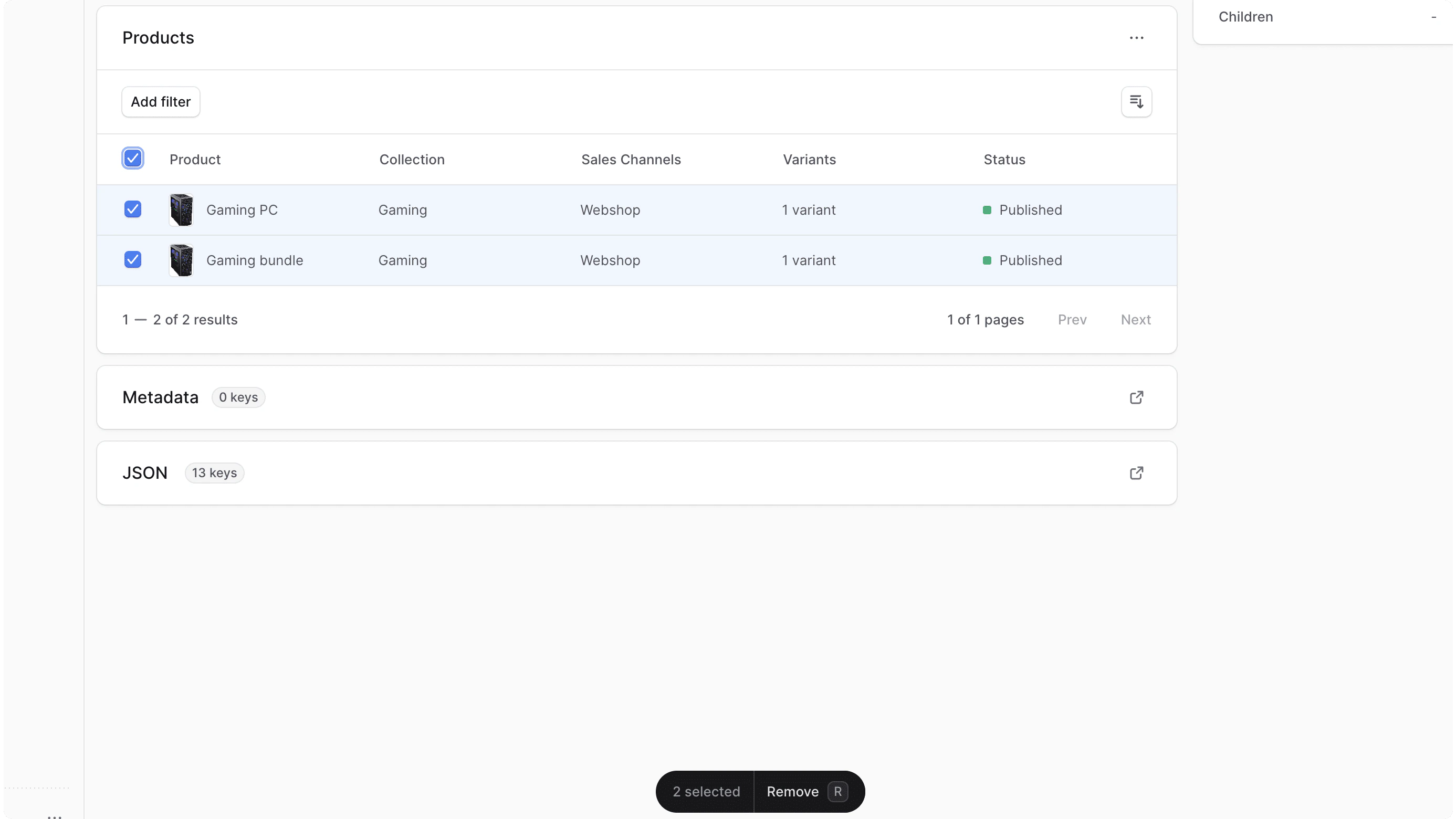 उत्पादों को श्रेणी से हटाएं