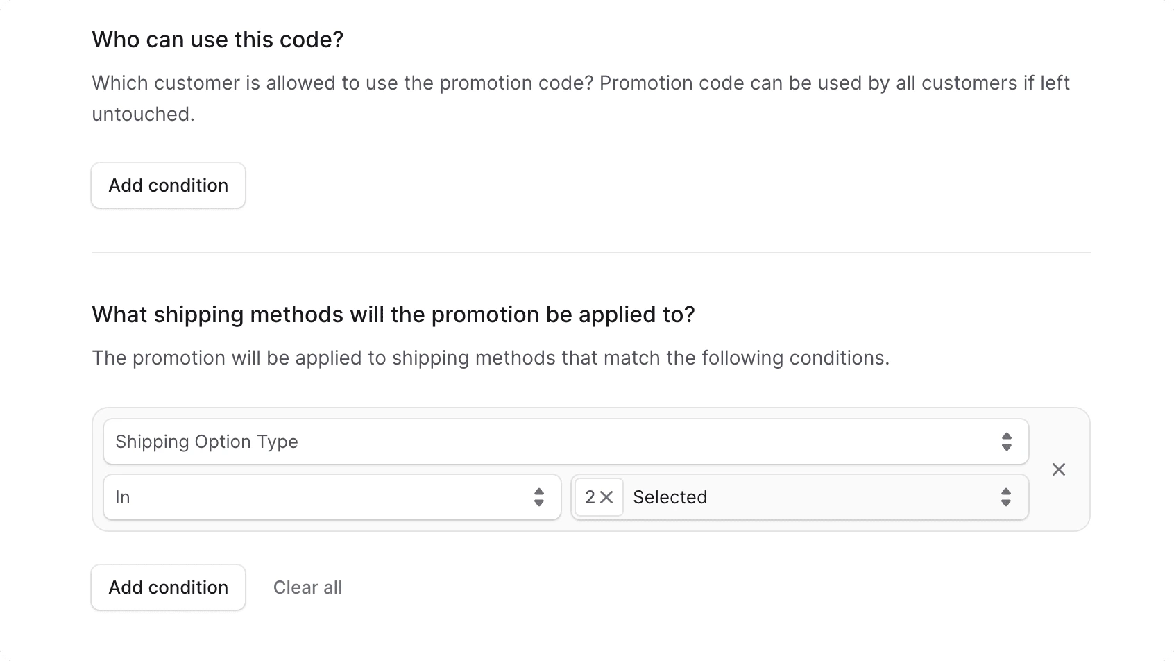 पदोन्नति अनुभाग में कौन से शिपिंग तरीके लागू होंगे