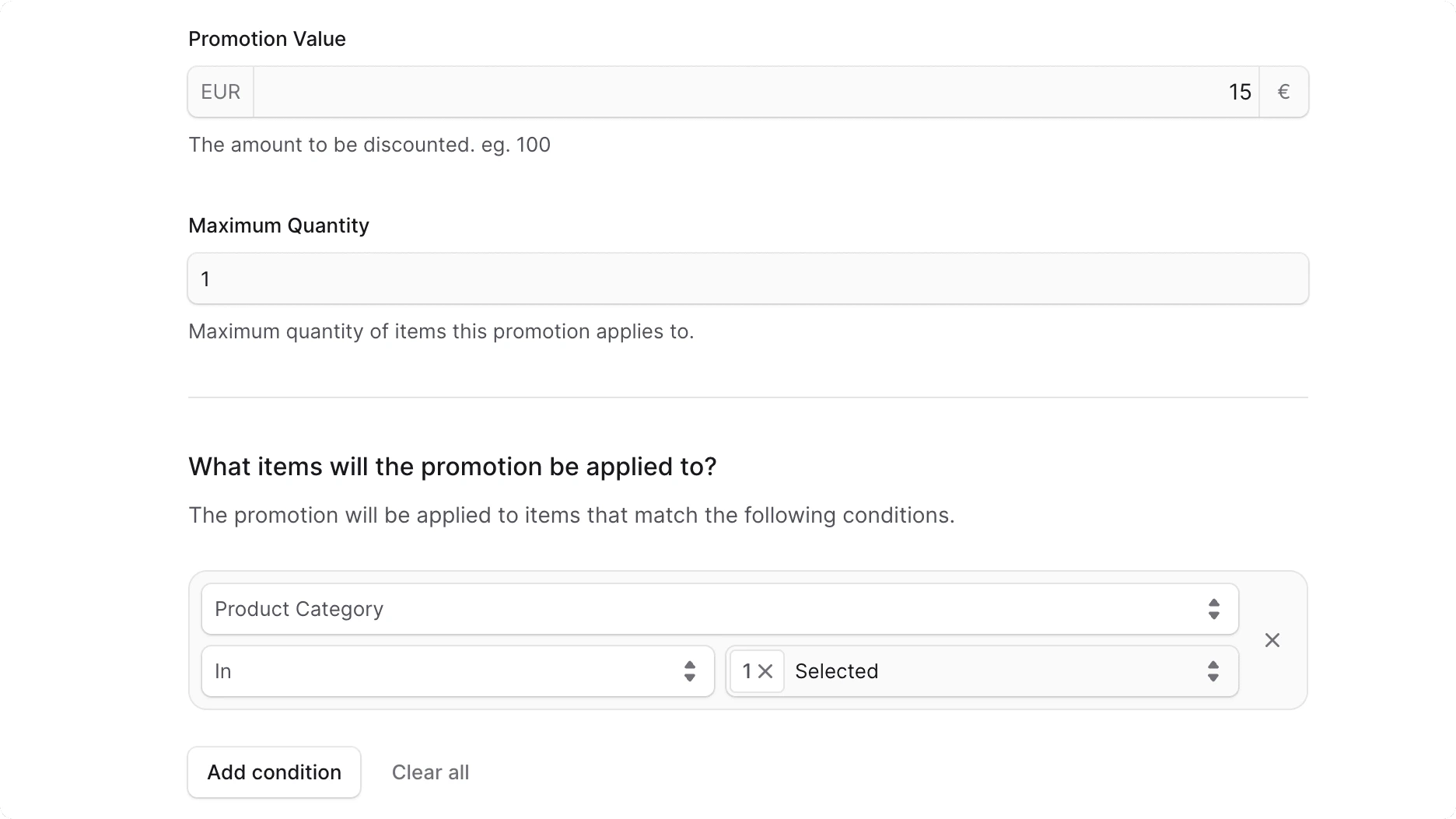 पदोन्नति अनुभाग में कौन से आइटम लागू होंगे