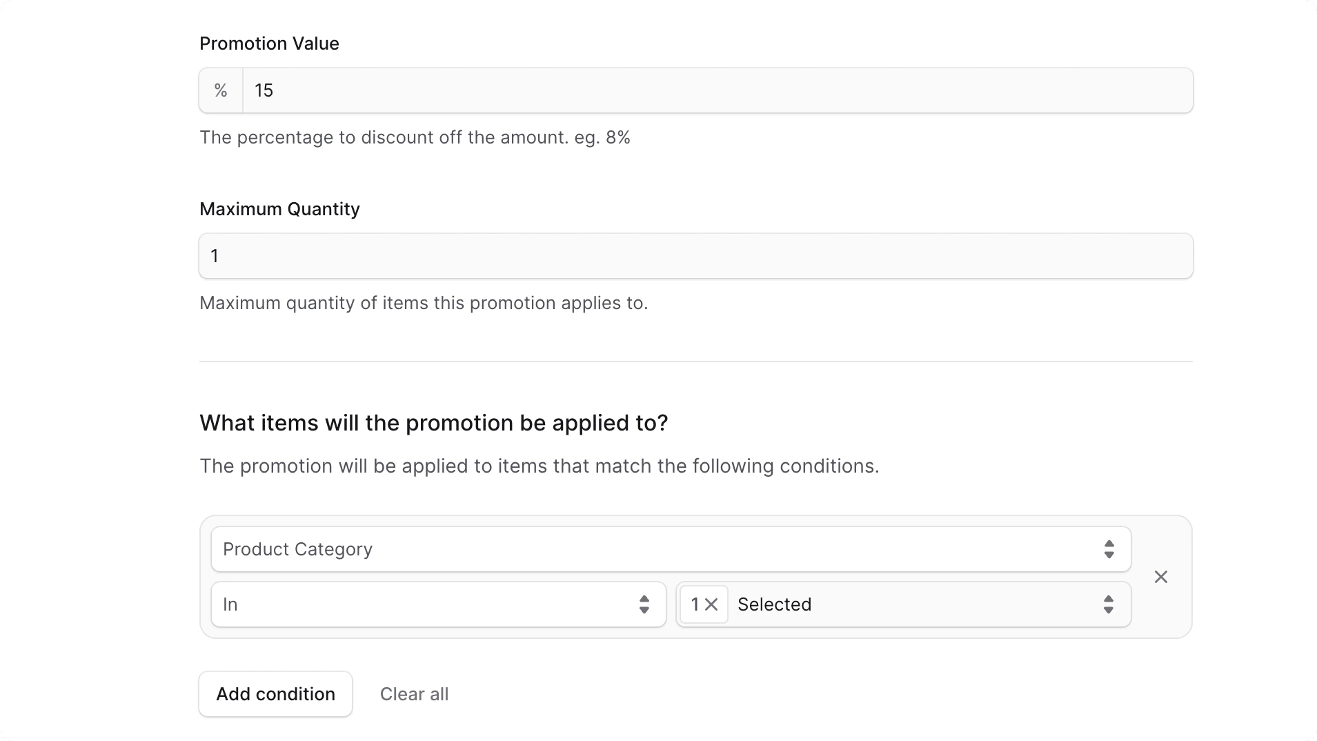 पदोन्नति अनुभाग में कौन से आइटम लागू होंगे