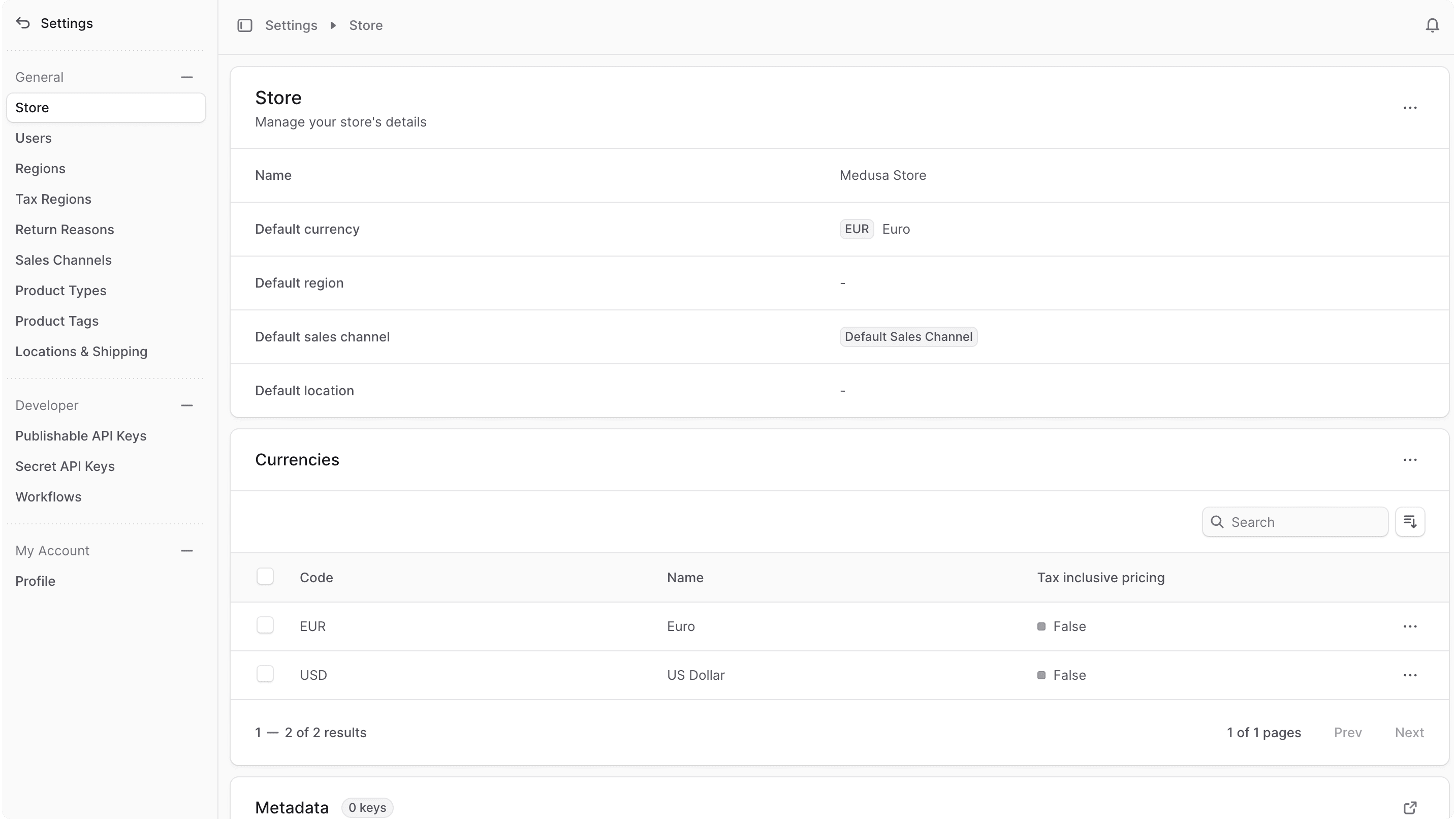 Settings Page