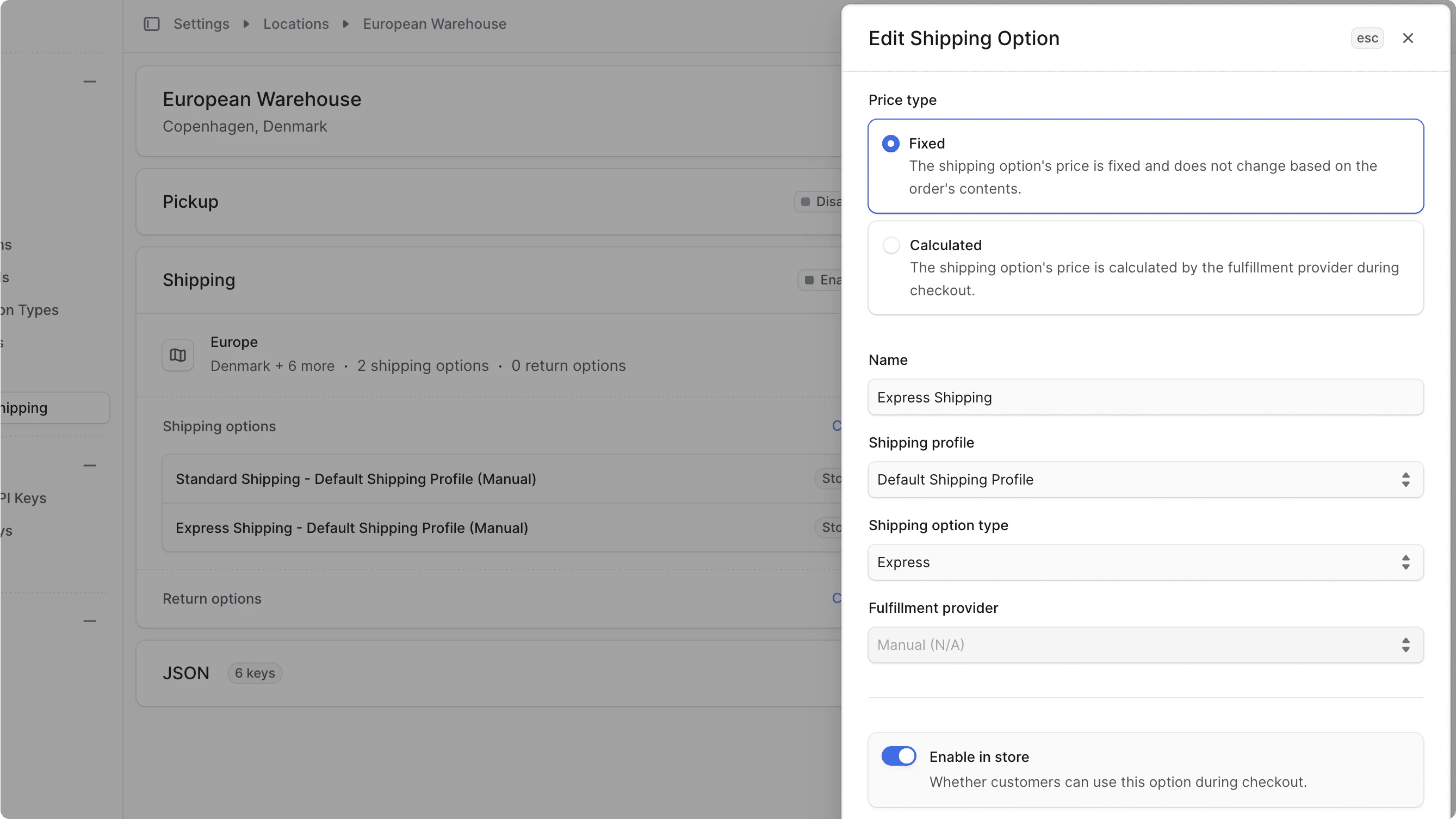Edit shipping option details form