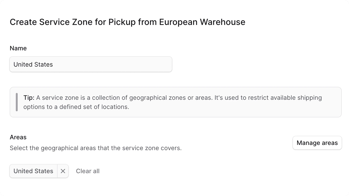 Create service zone form