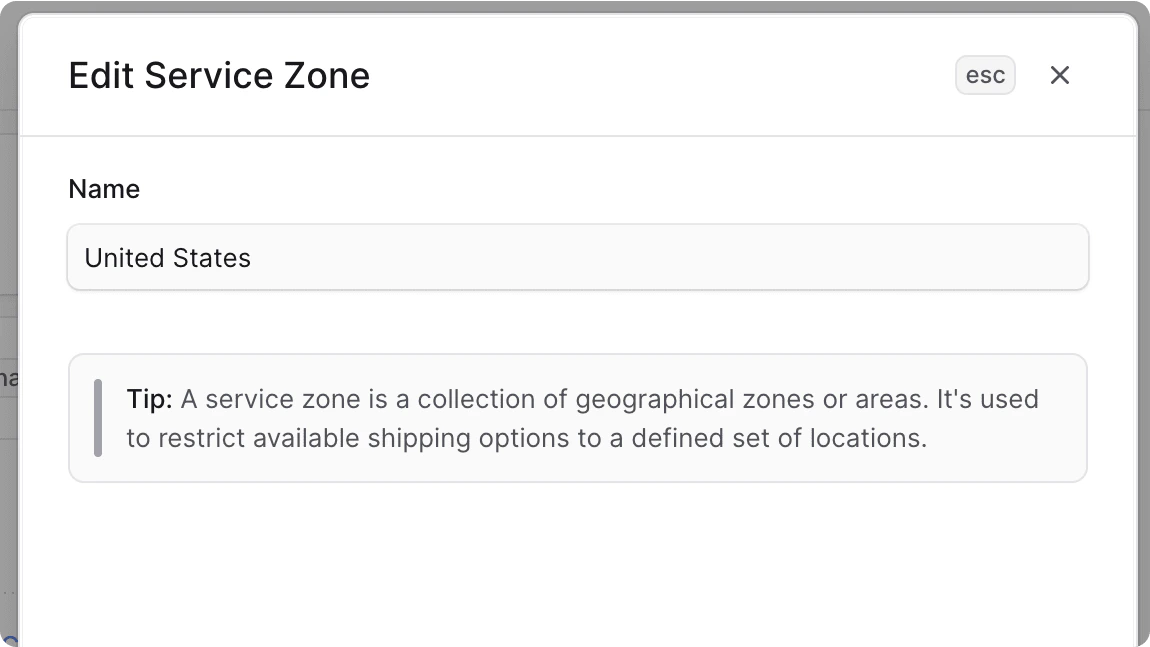 Edit service zone form