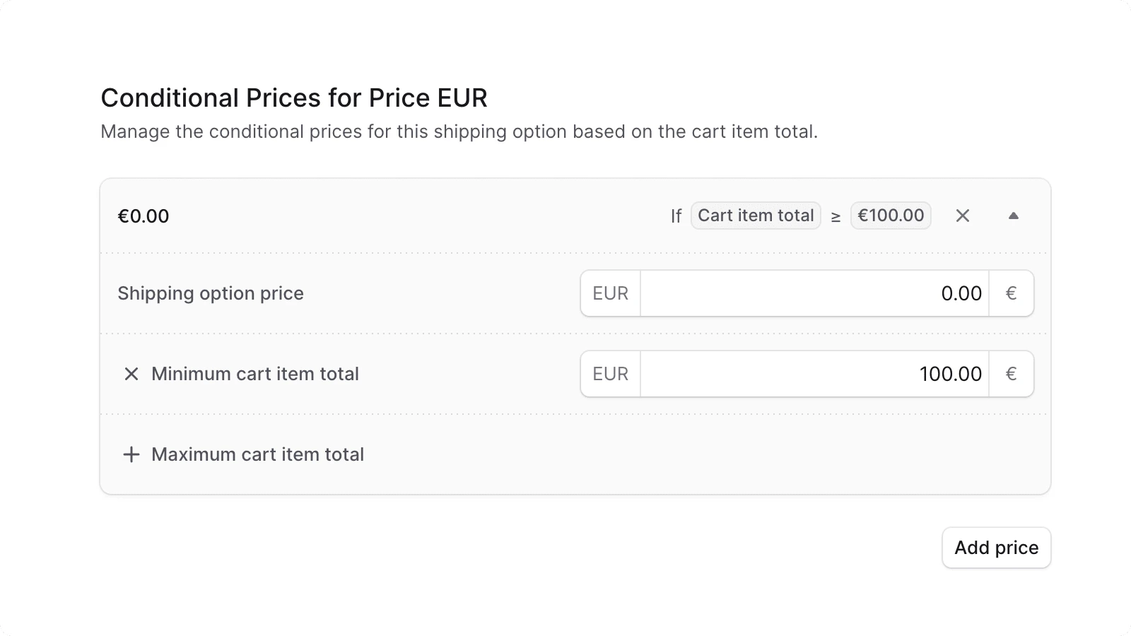 Conditional shipping option price form