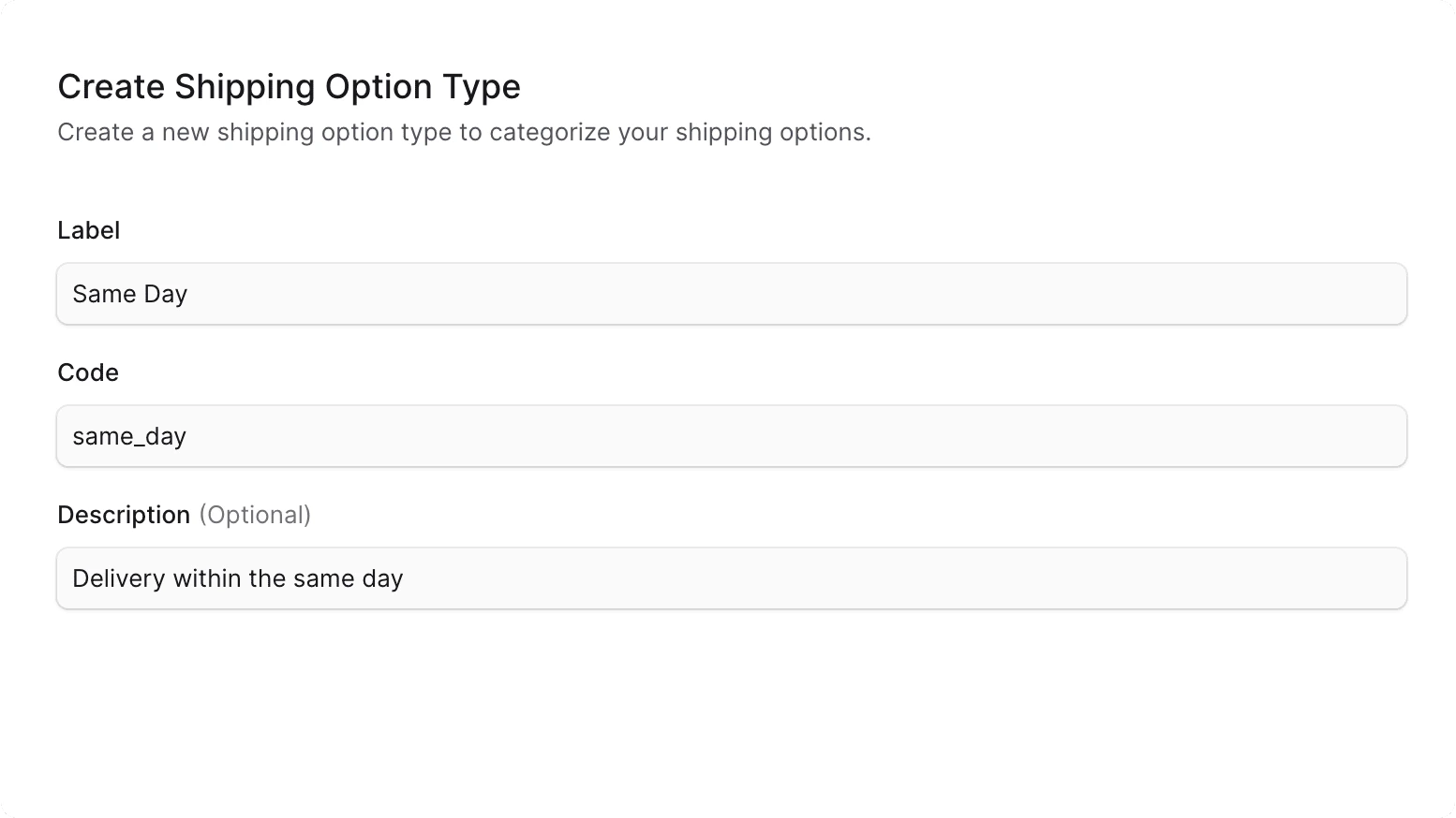 Create shipping option type form