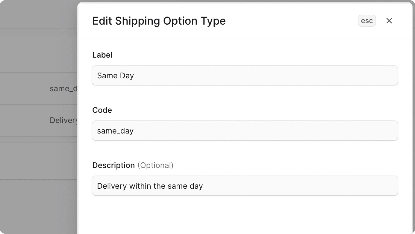 Edit shipping option type form