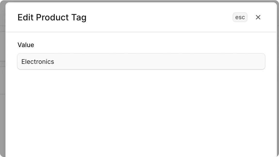 उत्पाद टैग फॉर्म संपादित करें