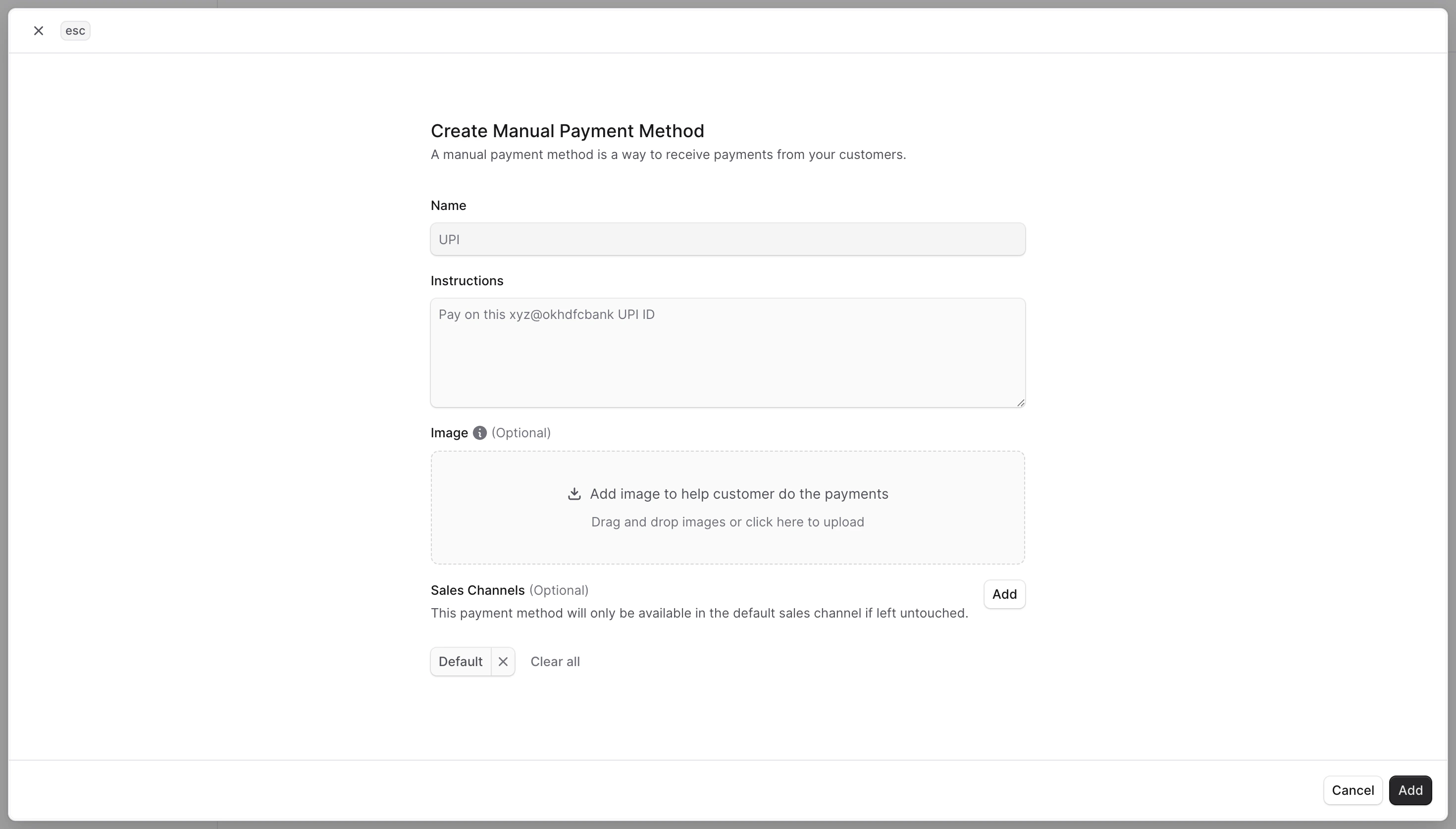 Add a manual payment method