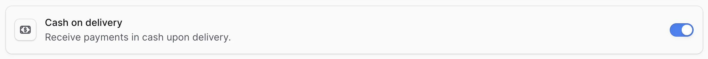 Cash on Delivery toggle