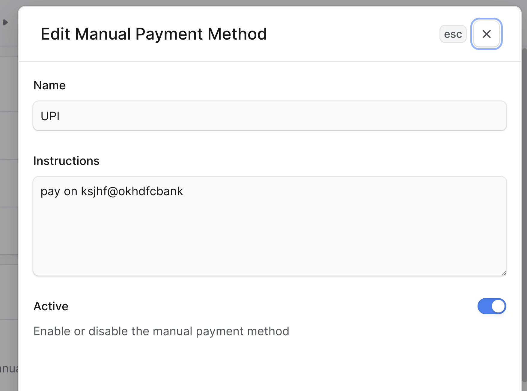Edit a manual payment method