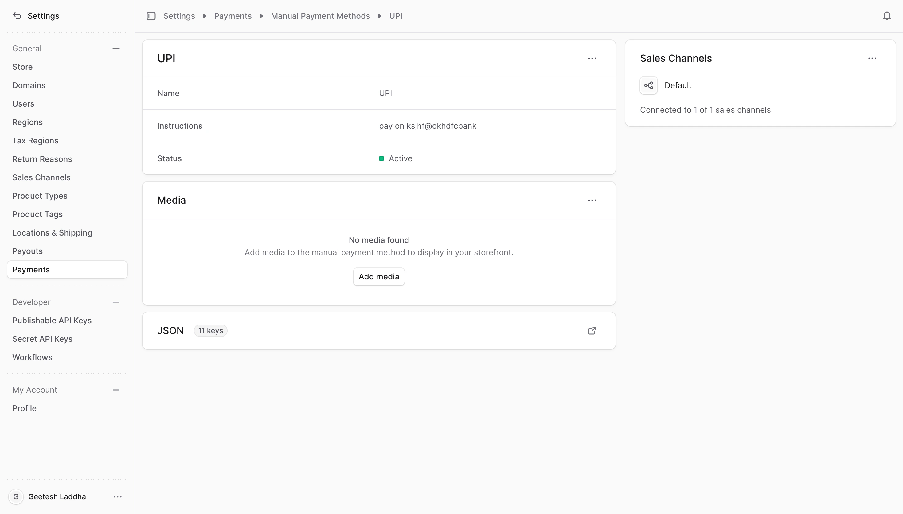 View details of a manual payment method