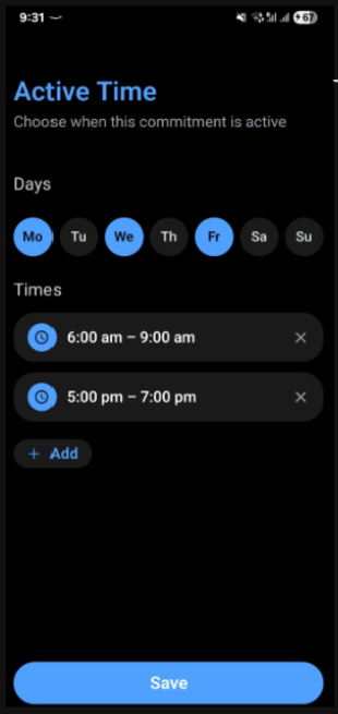 User perspective: time slots and recurring rules