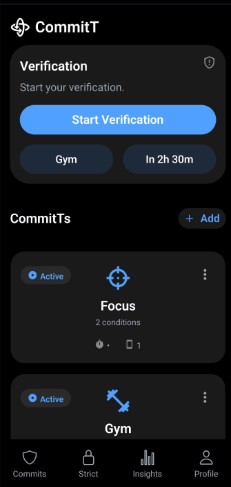 Home screen showing Verification card and Start Verification action