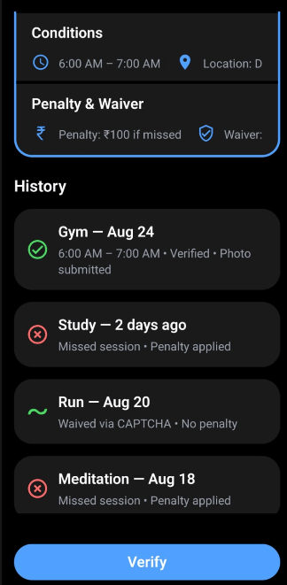 Verification screen with active Verify button during time window