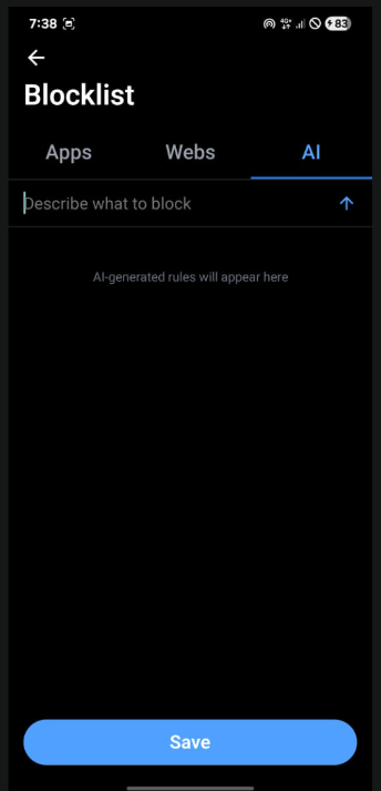 Blocklist UI with tabs and search functionality