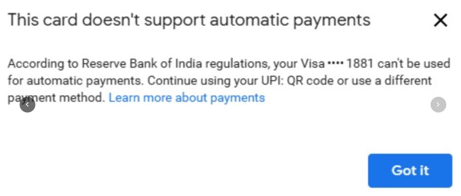 Visa card failed - auto-debit not enabled