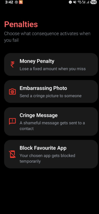 Penalty Types Selection Screen