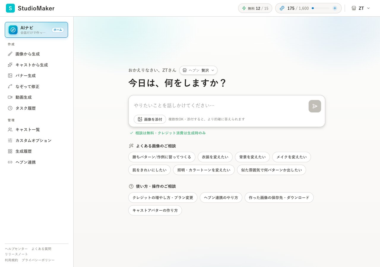 ホーム全体(左メニュー+右上クレジット)