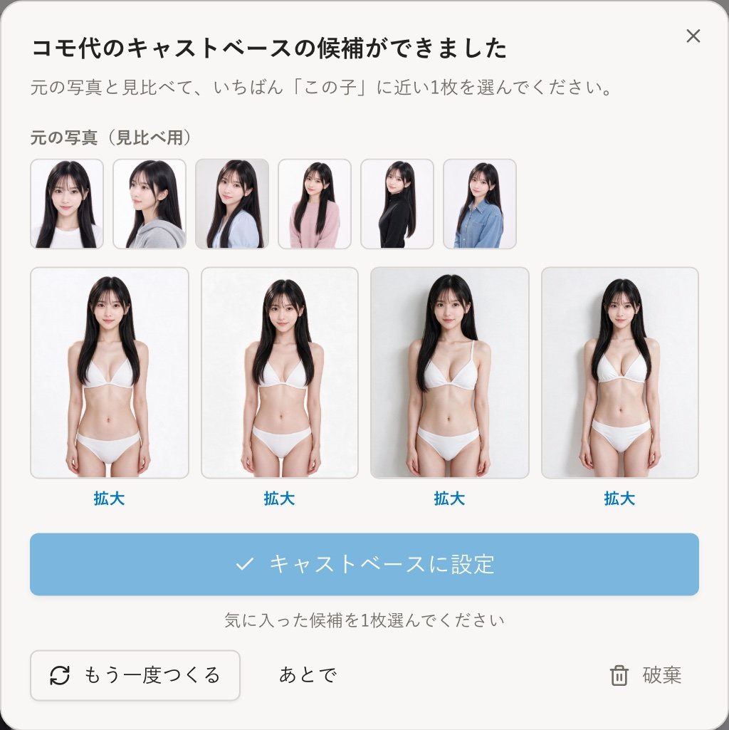 キャストベースの候補を選ぶ画面