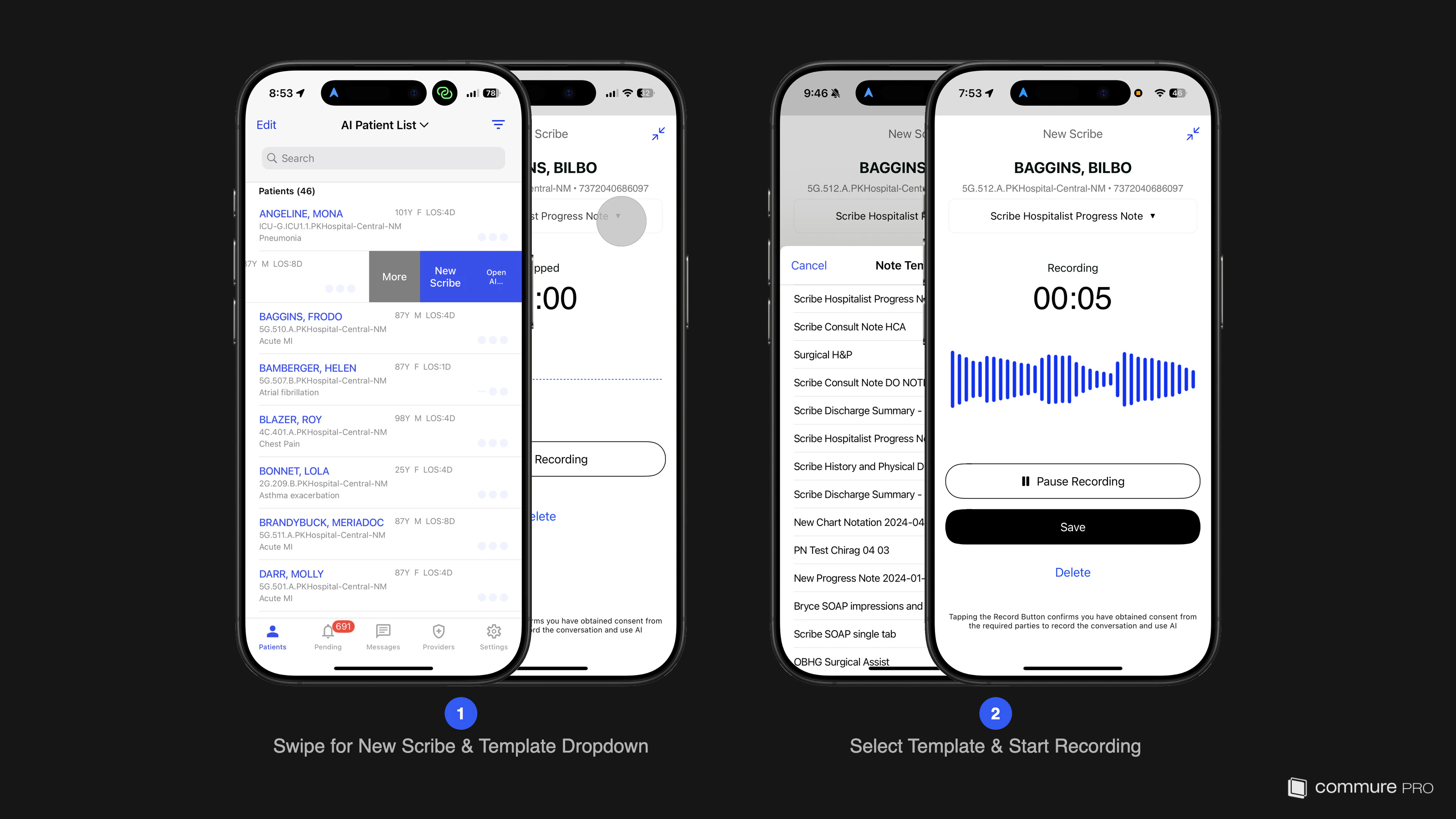Swipe left for New Ambient Note, select a template, and start recording