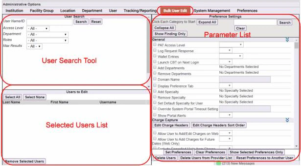 Bulk User Edit screen for modifying settings across multiple users
