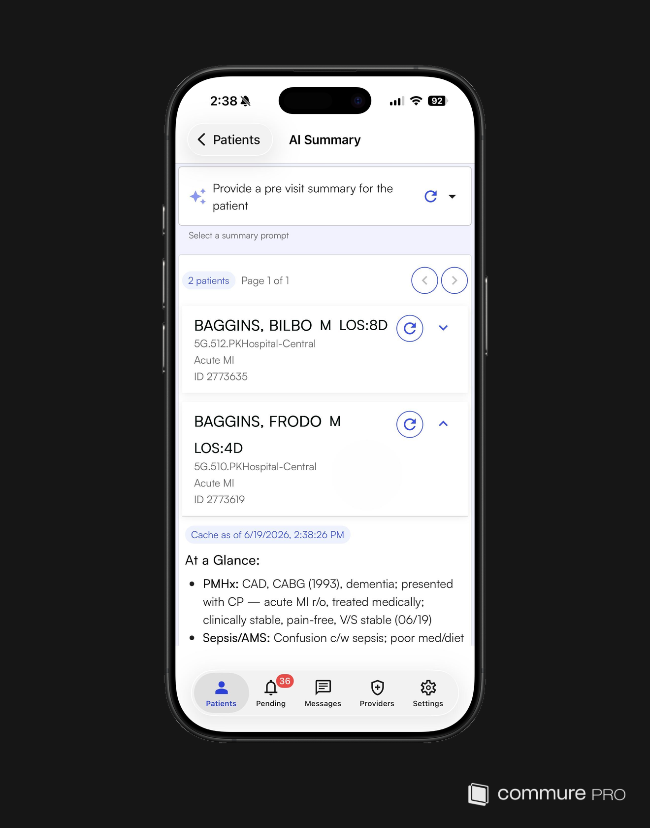 AI Summary run across a group of selected patients with a summary prompt selected