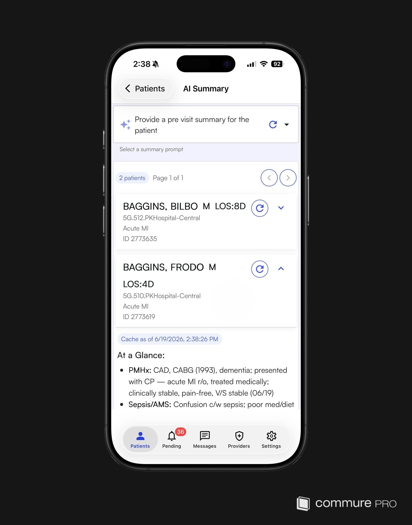 AI Summary run across a group of selected patients with a summary prompt selected