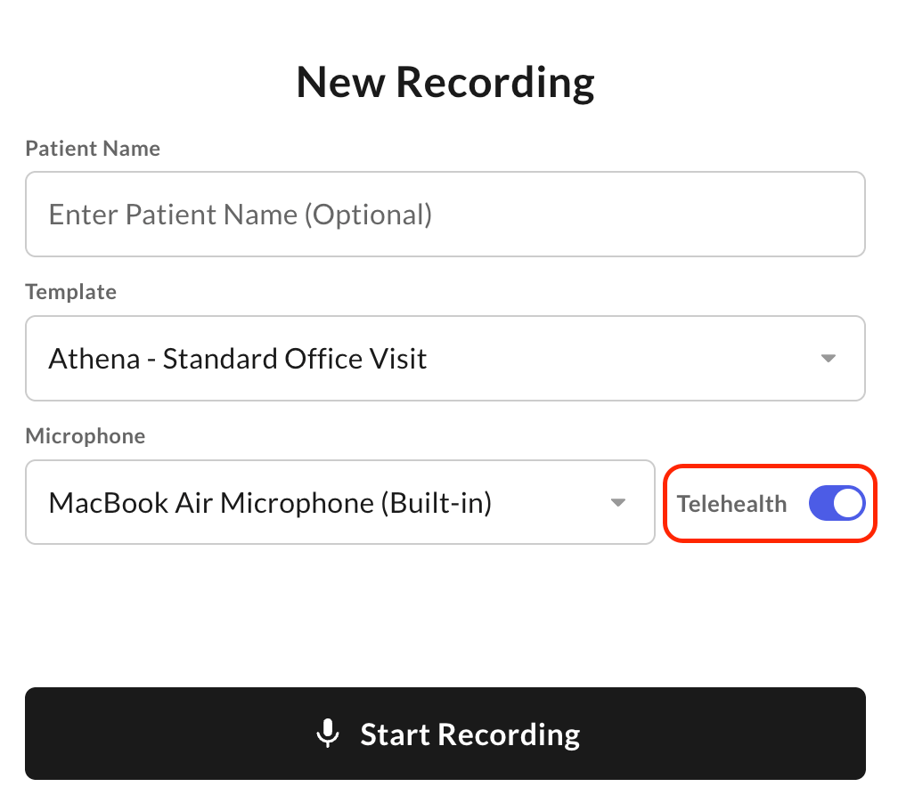 Telehealth toggle