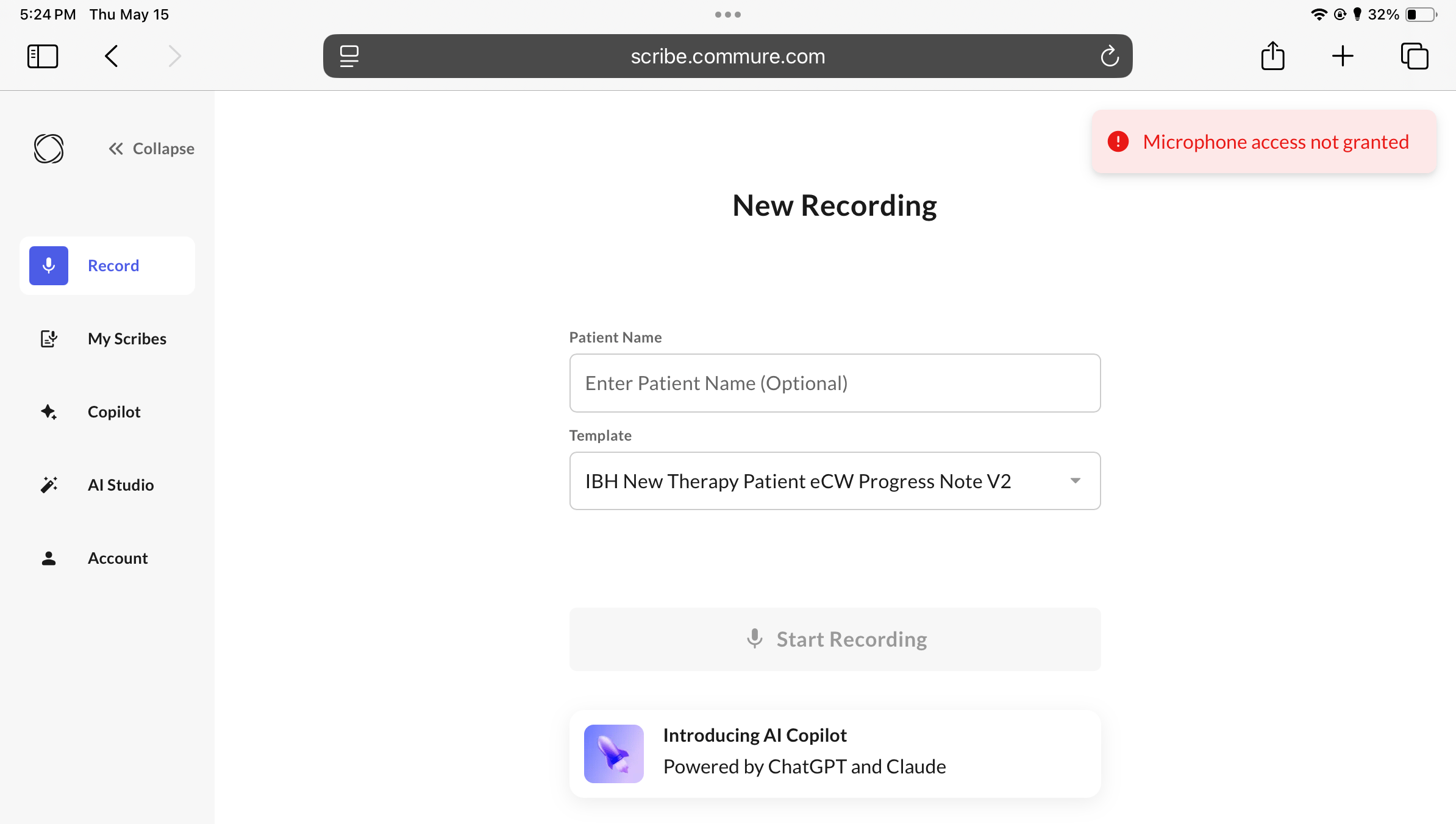 Mic access error