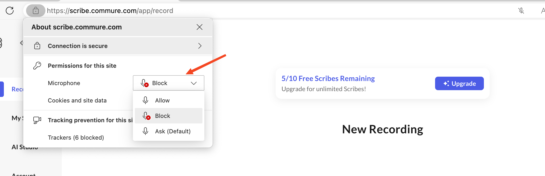 Microphone dropdown