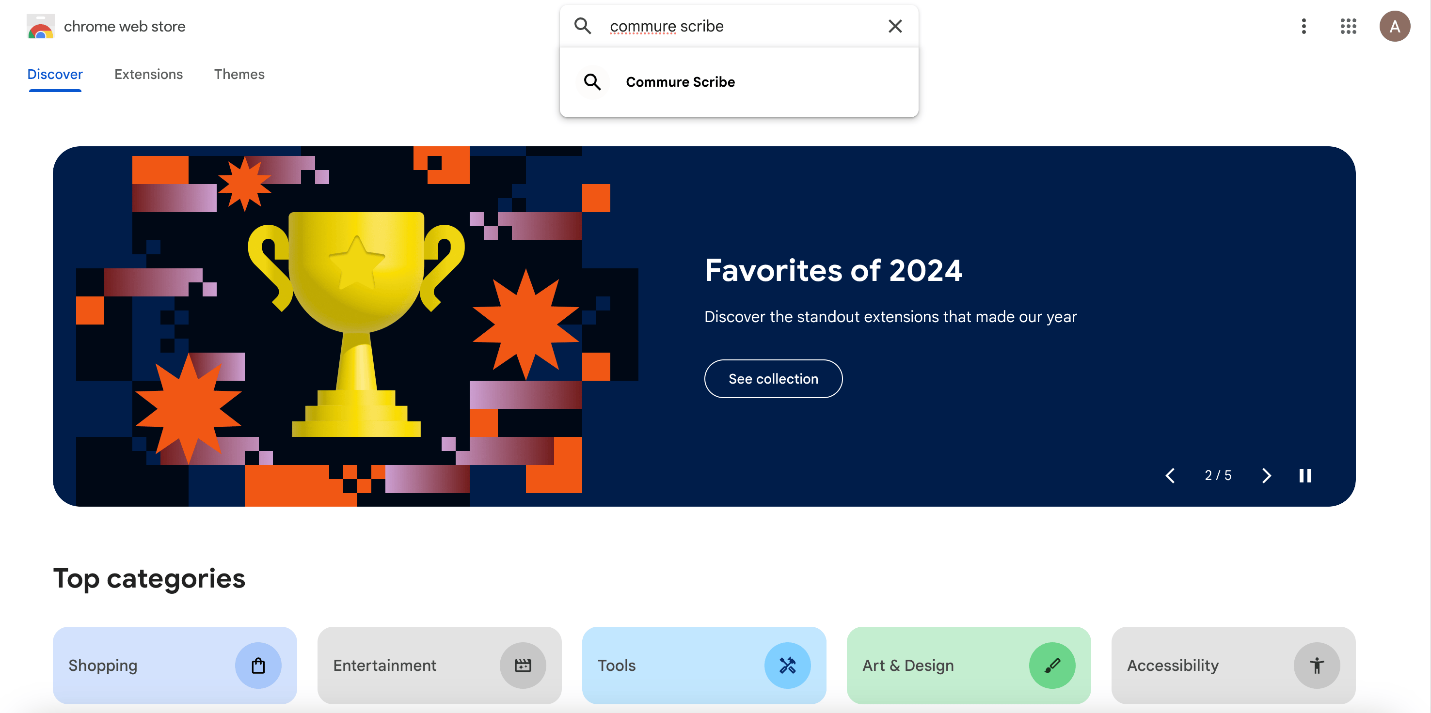Chrome Web Store search
