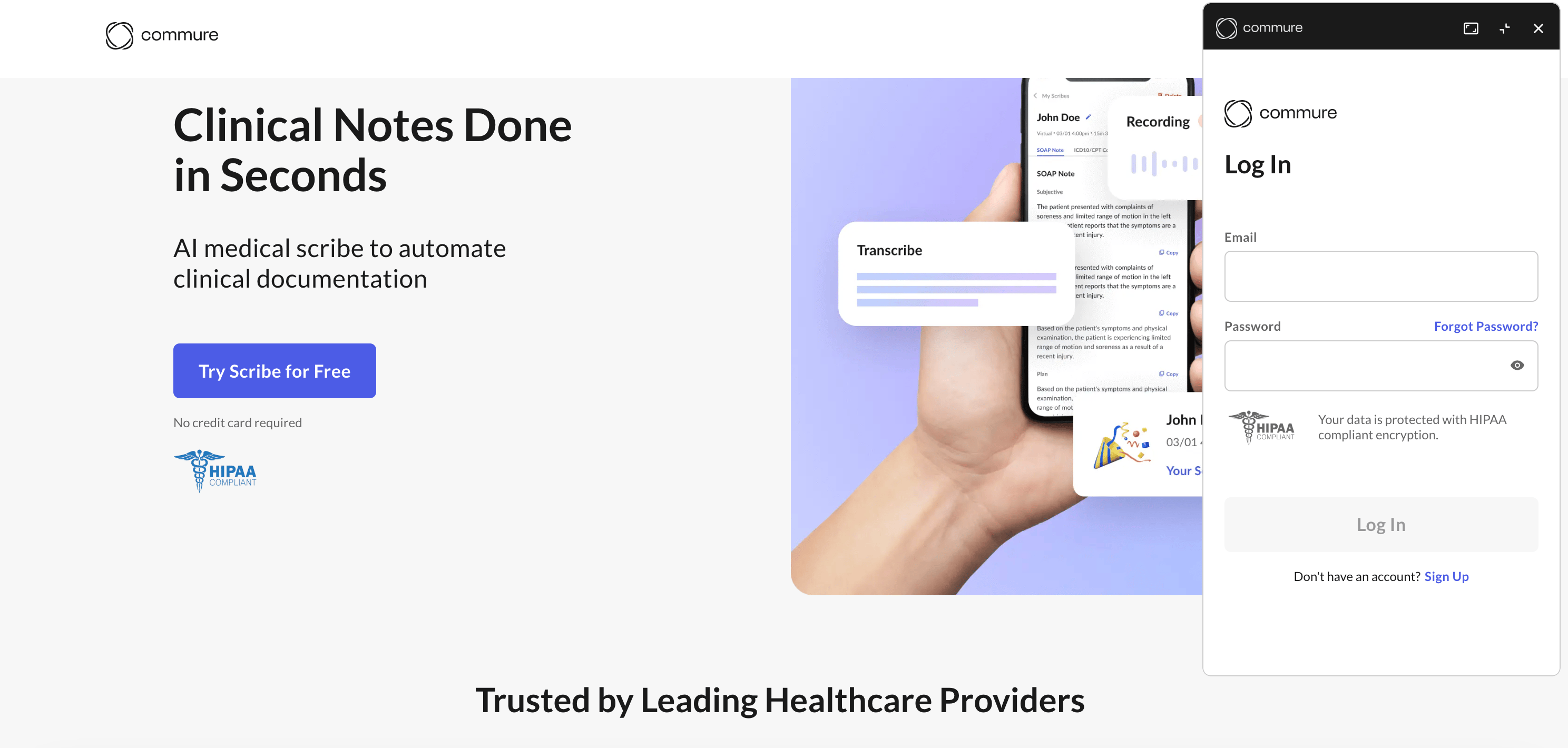 Log in page