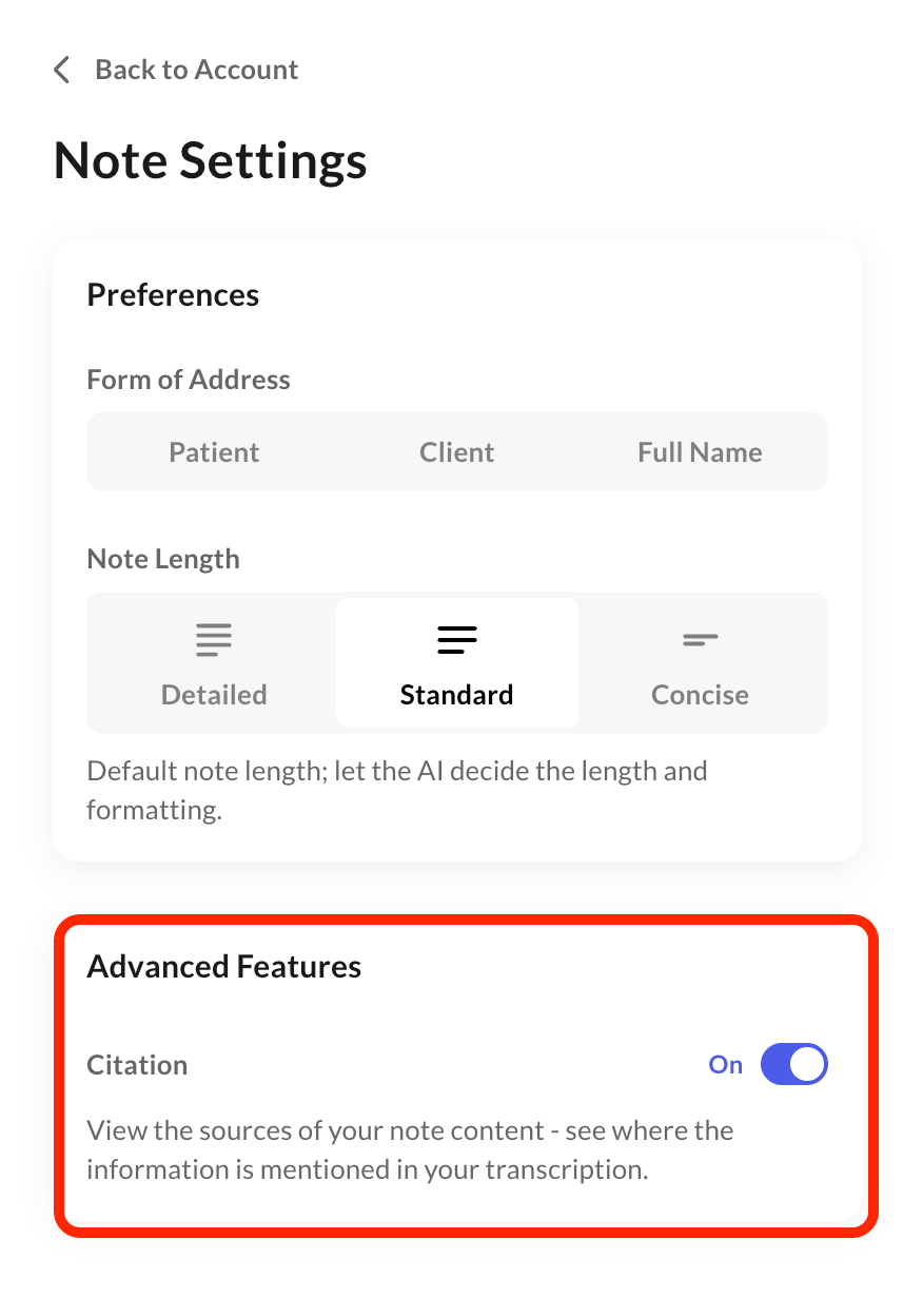 Citations toggle